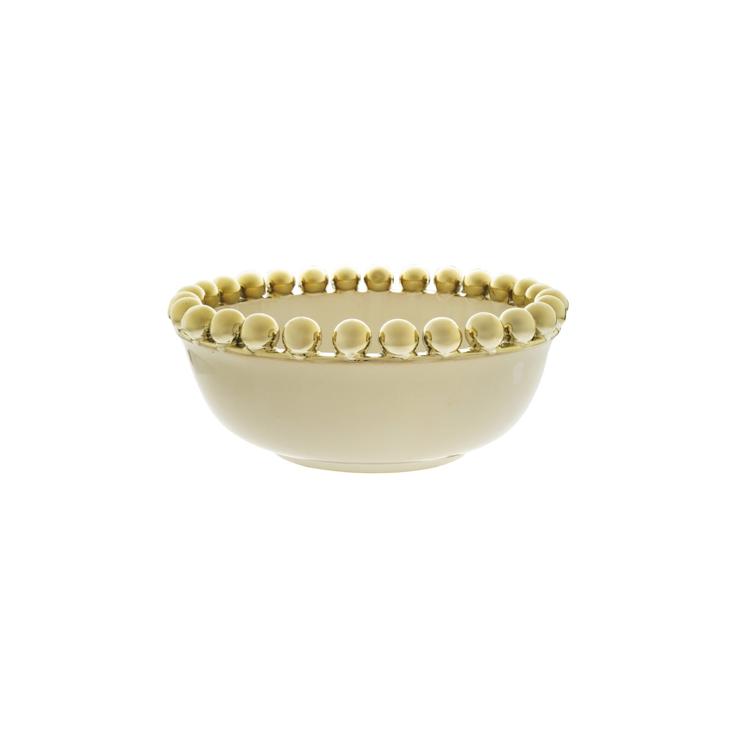 Stoneware Serving Bowl with Gold Electroplated Ball Rim, White