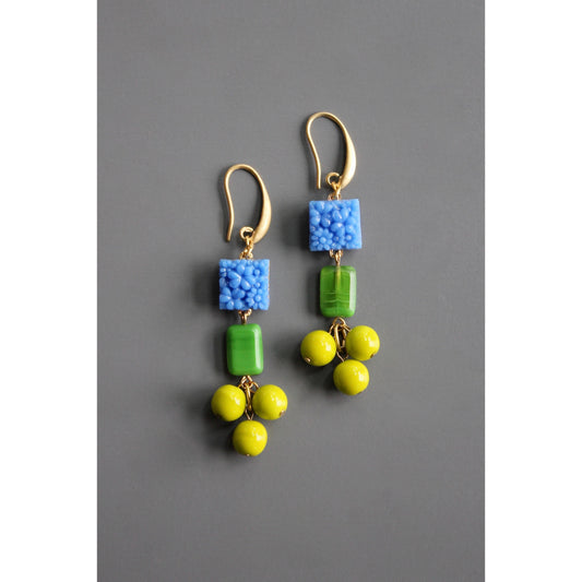 EMIE47 Vintage blue glass drop earrings
