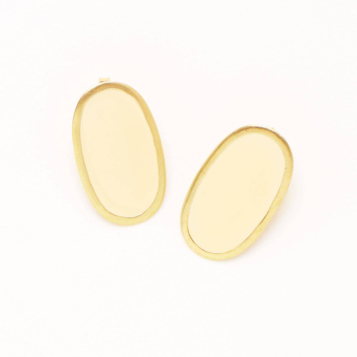 Alexis Oval Enamel Post Earrings Ivory Framed In Brass