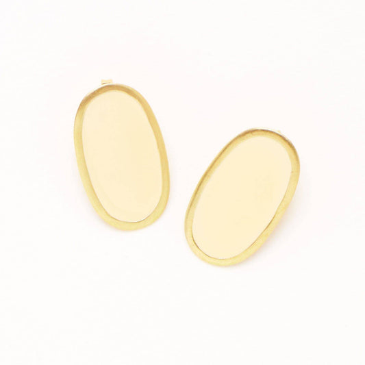 Alexis Oval Enamel Post Earrings Ivory Framed In Brass