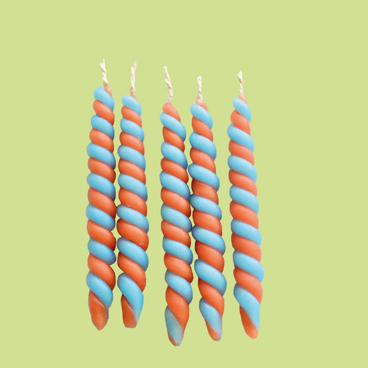 Orange & Blue Twisted Candle Set (x5)