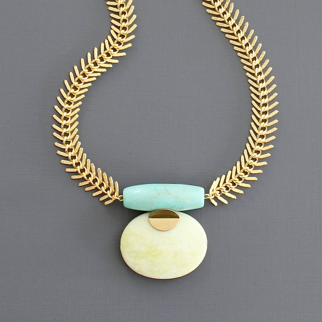 Turquoise and lemon herringbone necklace
