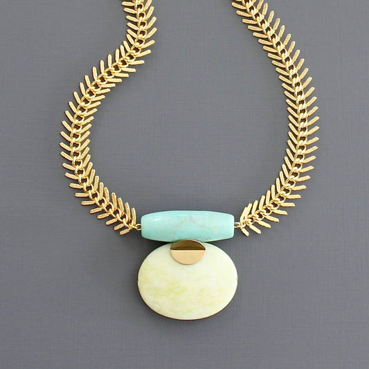 Turquoise and lemon herringbone necklace
