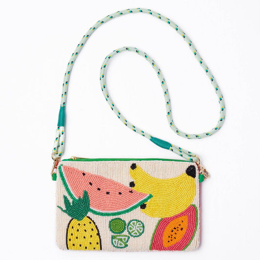 Leila Mixed Fruit Seed Bead Clutch With Strap