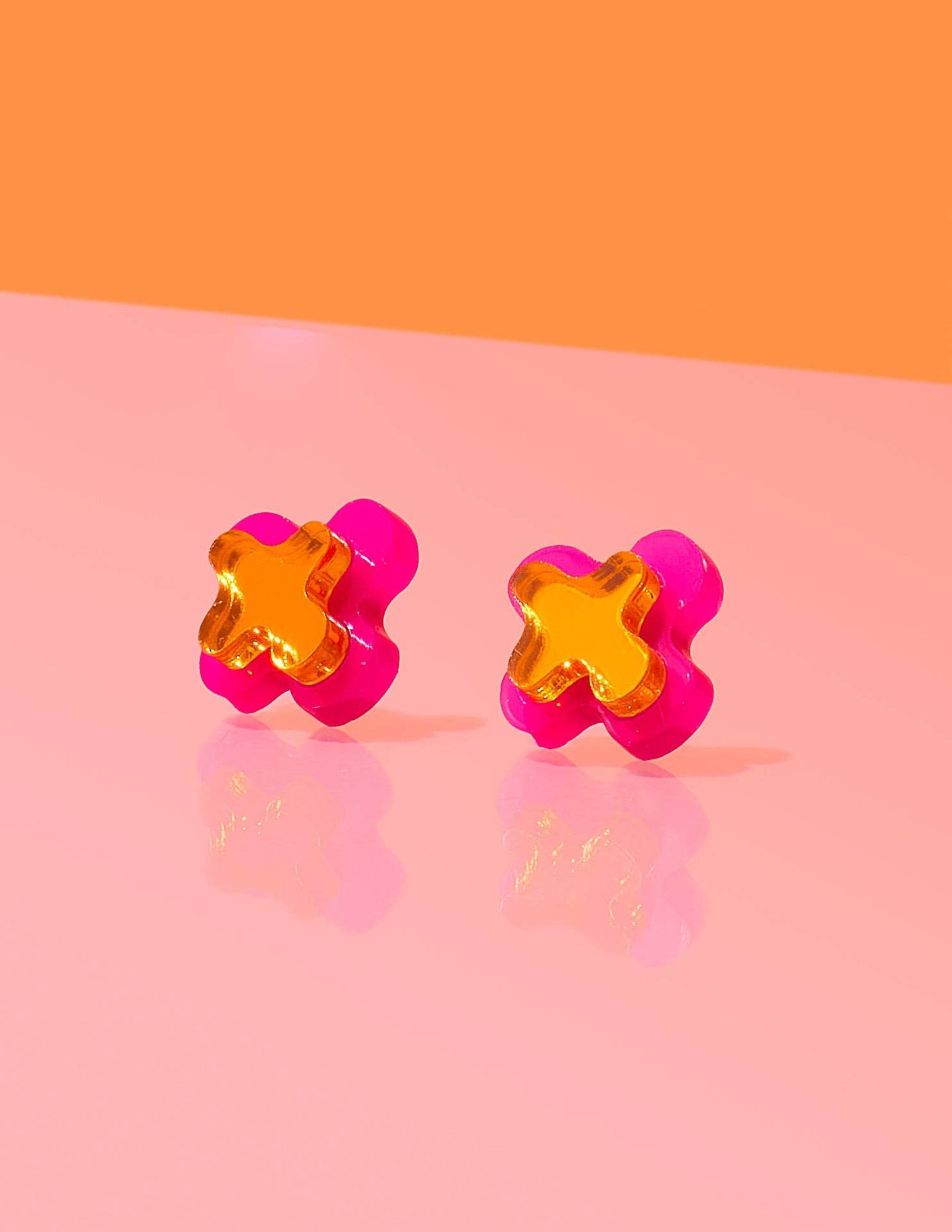 Abstract Blob Stud Earrings Copper + Pink