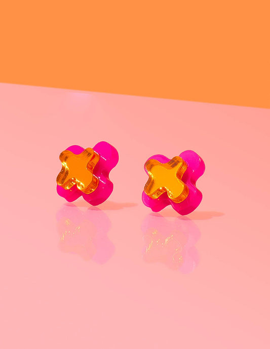 Abstract Blob Stud Earrings Copper + Pink