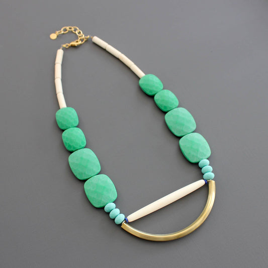 KYL319 green and turquoise geometric necklace