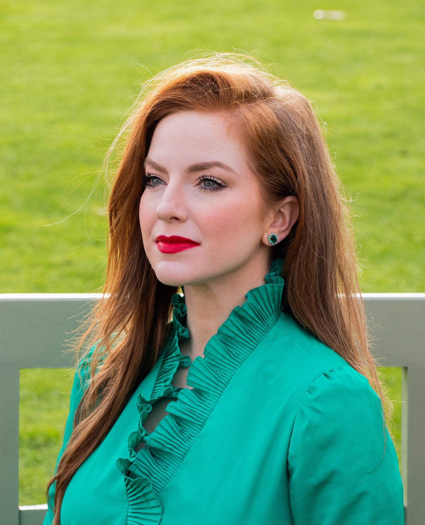 The Pink Reef petite emerald and turquoise stud