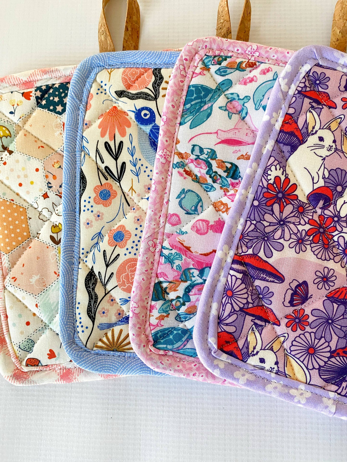 Rabbits and Mushrooms Cork andCotton Potholder ( No Pocket)