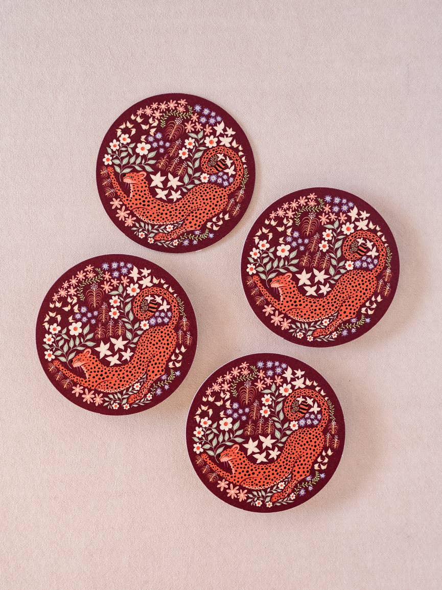 Romance Stretching Cheetah Coasters - Set of Four