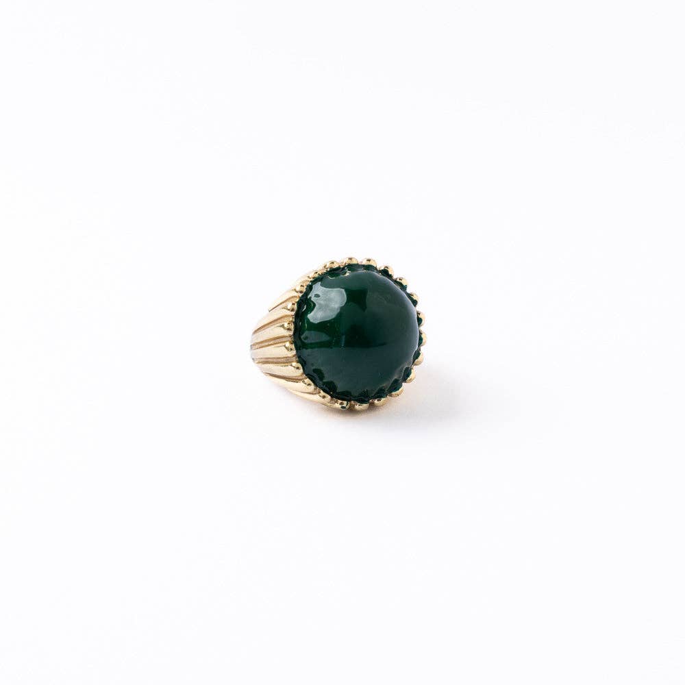 Isabella Enamel Cocktail Ring Deep Green - Adjustable Size