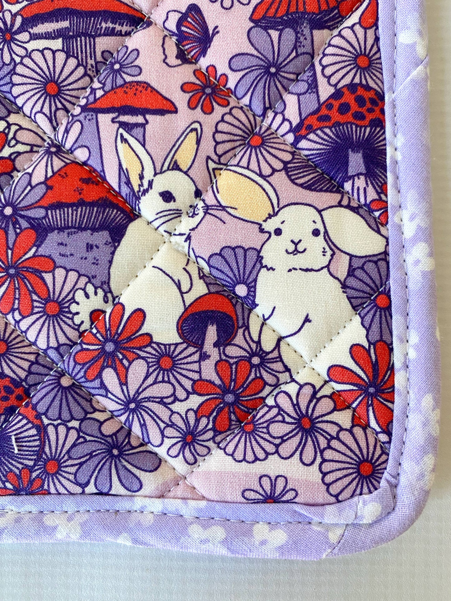 Rabbits and Mushrooms Cork andCotton Potholder ( No Pocket)