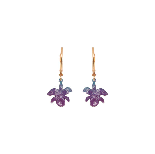 Tiny Purple Orchid Earrings